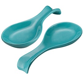 Ceramic Spoon Rest, by Kook, Spoon Rest for Stovetop, Kitchen Decor, Farmhouse Kitchen Decor, Ladle, Utensil Holder, Dishwasher Safe, for Home and Coffee Bar Accessories, Set of 2 (Aqua)