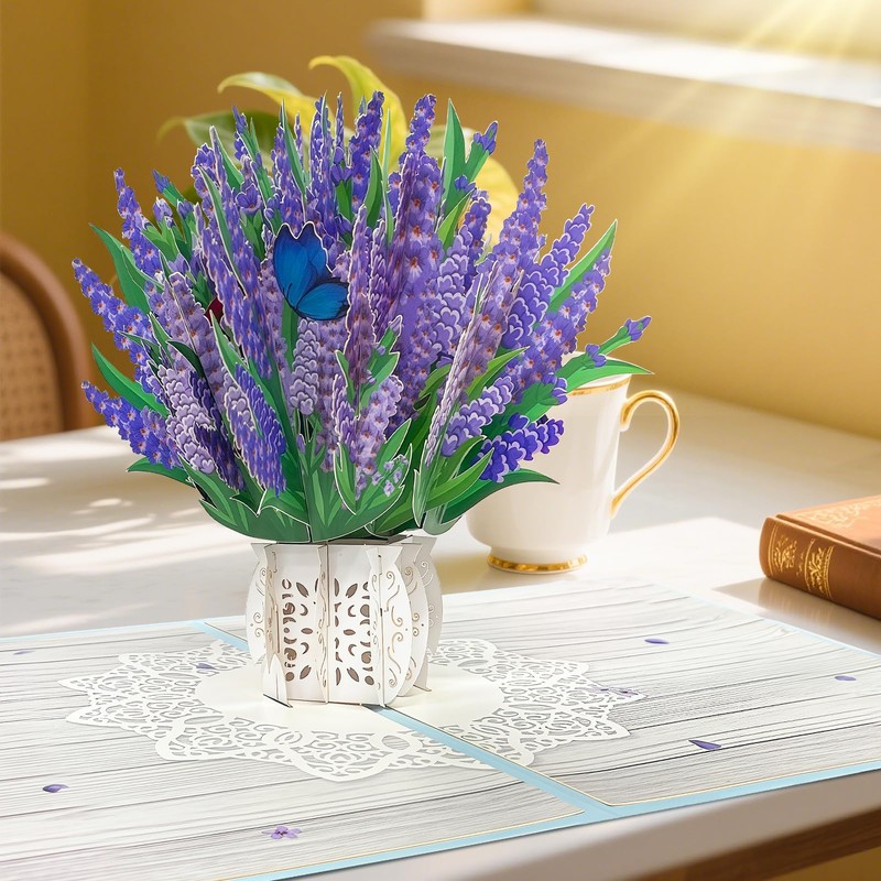 YianHien Pop Up Card Lavender - 3D Flower Birthday Cards