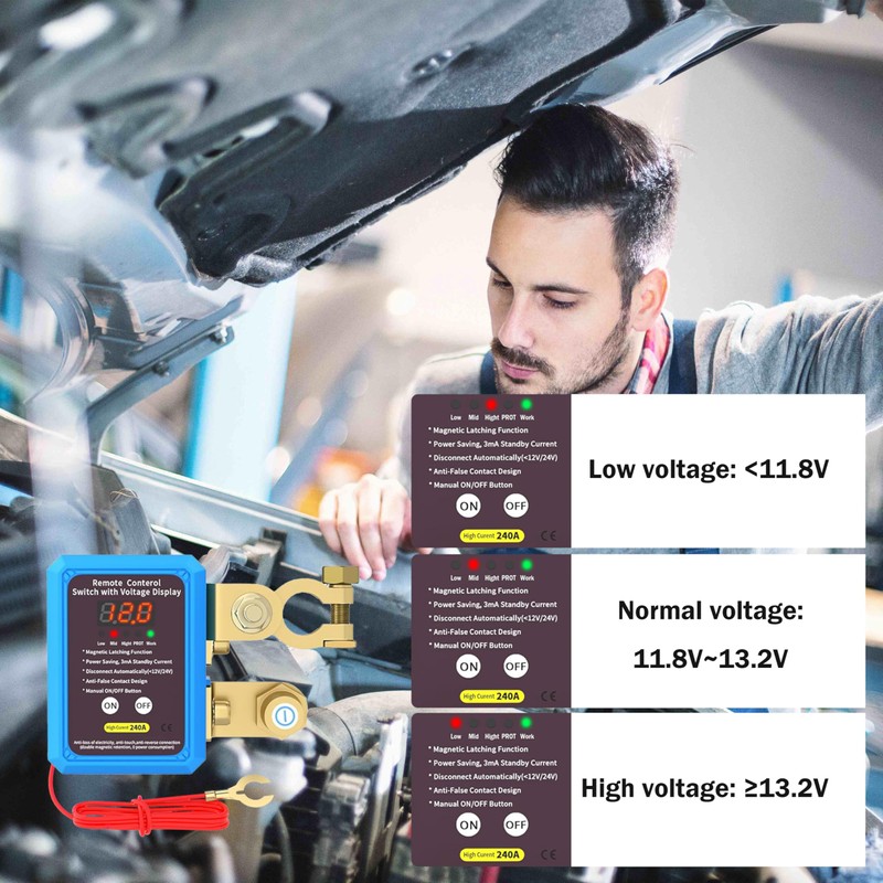 Kill Switch for Car with Led Voltage Display,12V 240A Remote