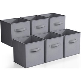 Sorbus Storage Cubes - 11 Inch Foldable Fabric Baskets for Organizing Pantry, Closet, Shelf, Cubby - 6 Grey Collapsible Cloth Storage Bins with Handle for Home, Bedroom