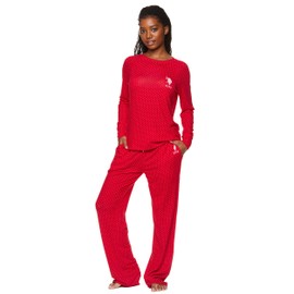 U.S. Polo Assn. 2-Piece Pajamas for Women Set, Long Sleeve PJ Sets for Women, Ladies Sleepwear (Red, Large)
