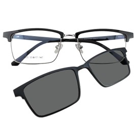 Circleperson magnet Eyeglasses 2 in 1 Polarized Clip on Sunglasses for Men Women Rectangle (Black/silver + polarized gray clip on)