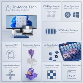 Redragon K656 PRO 3-Mode Wireless RGB Gaming Keyboard, 100 Keys