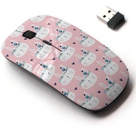 2.4G Wireless Mouse with Cute Pattern Design for All Laptops and Desktops with Nano Receiver - Cute White Bunny Rabbit
