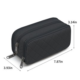 Della Gao Large Pencil Case, Large Capacity Pencil Pouch with 3 Compartments, Office Pencil Bag with Zipper, Big Pen Case for Adults (Black-3BK,H)
