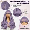 Creamily Long Purple Wig with Bangs, Long Wavy Curly Wig