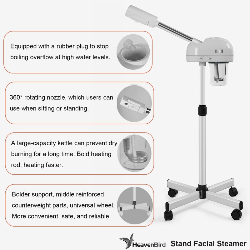 HeavenBird Stand Professional Ozone Facial Steamer with Touch Control, Adjustable