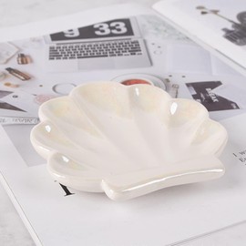 Ceramic Shell Trinket Dish - Ring Holder and Jewelry Tray for Cute Organization, Vanity Decorations, and Home Décor Accessories in Bathroom