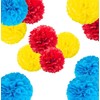 Blue Yellow Red Paper Pom Poms,Party Tissue Paper Flowers Balls,Party Hanging Decoration Supplies, Size of 10inch, 12inch, Pack of 12