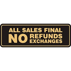 Signs ByLITA Standard All Sales Final No Refunds No Exchanges Sign(Black Gold) - Medium 1 Pack