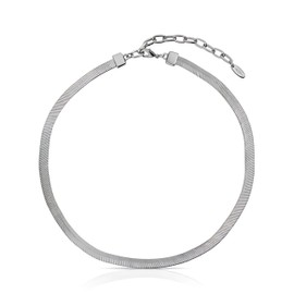 Ettika Choker Necklace For Women. Rhodium Plated Brooklyn Flat Herringbone Chain Necklace. Jewelry, Gifts for Women