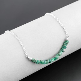 Gempires Green Emerald Chips Beaded Necklace, May Birthstone Gift, Dainty Crystal Necklace with 16 + 2 inch Silver Plated Adjustable Chain, Gemstone Handmade Jewelry