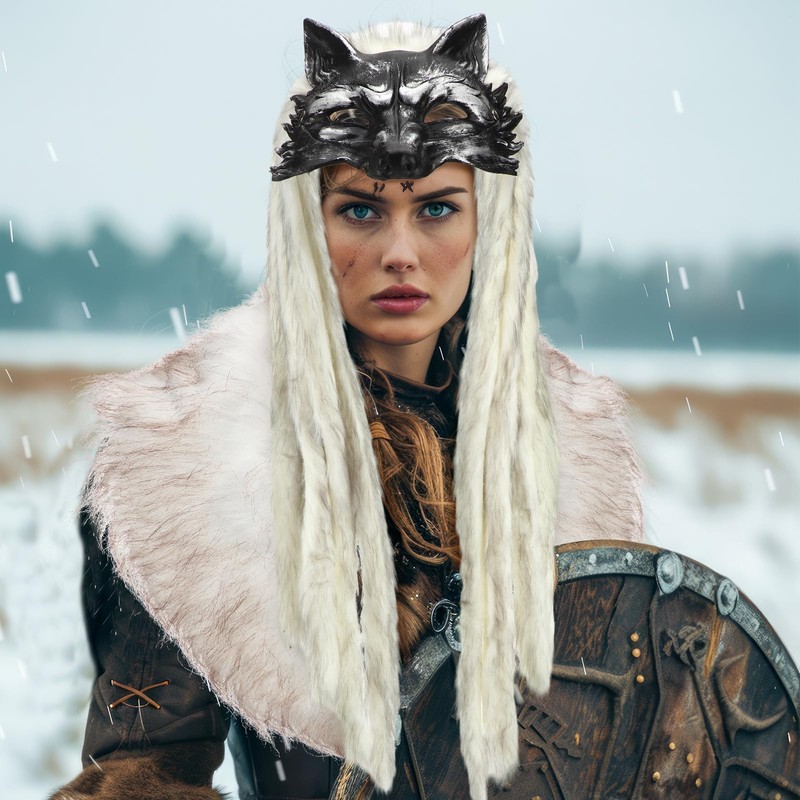Newcotte 2 Pcs Halloween Viking Fur Costume Set Faux Fur