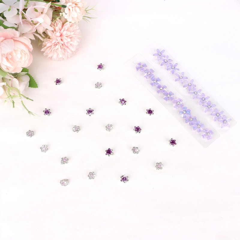 YISSION 40 Pcs Mini Purple Flower Hair Clips Cute Rhinestone