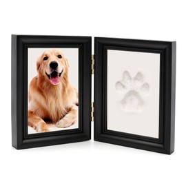 Vkinman Wooden Picture Frame Pet Paw Print Kit with Clay and Uppercase Letters Dog Cat Paw Print Impression Kit Keepsake for Pet Lovers Lovely Gift