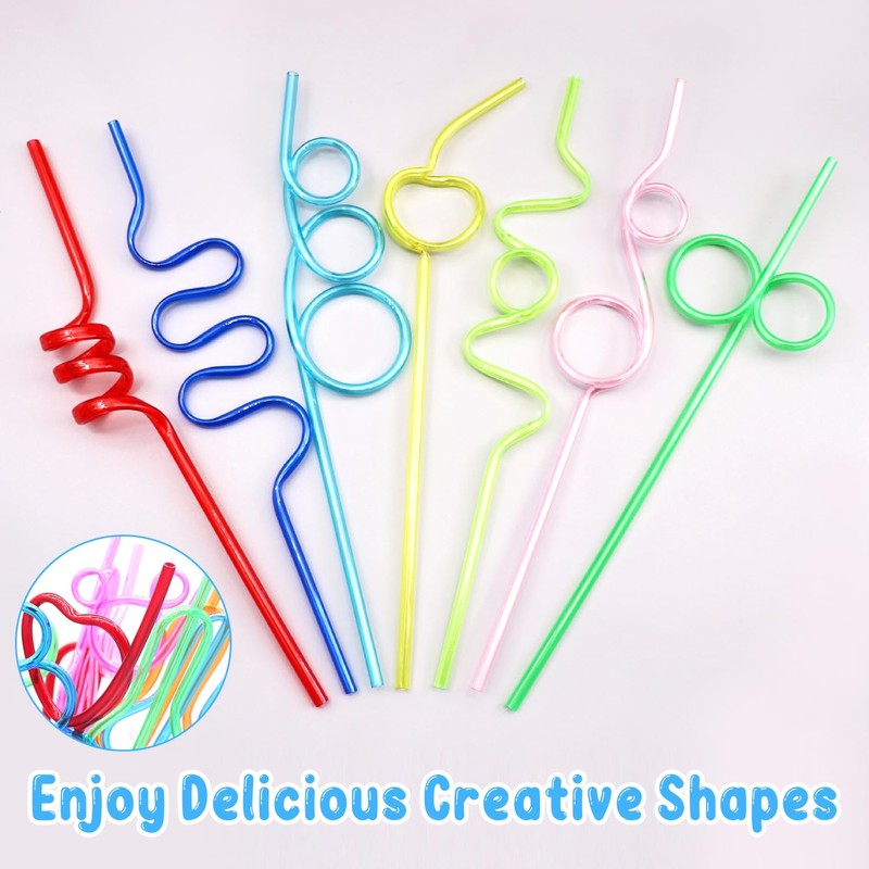 12 Pcs Colorful Curly Straws - Reusable Party Straws for