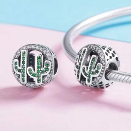 ABAOLA Botany 925 Sterling Silver Cactus Charm Flowers Beads for Fashion Charms Bracelet & Necklace (Green Cactus)