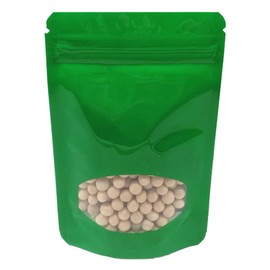 MITOB 100 Pieces Stand Up Mylar Bags Plastic Window Pouch for Zip Food Storage Lock Aluminum Foil Bag Candy Packing Zipper Lock (5.5x7.9 inch, Green)