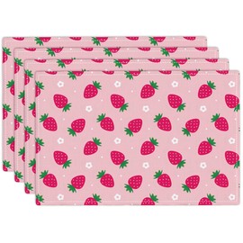 Strawberry Placemats Set of 4, Strawberry Place Mats Table Mats for Kitchen Dining Table Kitchen Decor Linen 12x18 Inch
