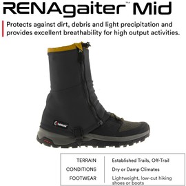 Kahtoola RENAgaiter Mid Gaiters for Hiking, Mountaineering, Trail Running, Shoe & Boot Protection in Mud, Snow & Ice - Raven - Small|Medium