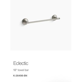 Kohler K-26498-BN Eclectic 18" towel bar, BRUSHED NICKLE, NIB, $AVE!!!