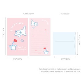 Monolike Story Town Afternoon Mini Stationery Notes + Envelopes, Set of 8 - Story Town Afternoon B Mini Letter Paper Set, 32 Pieces of Stationery Paper + 16 Envelopes