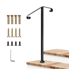 VIVOSUN Outdoor Handrail, 2 Step Stair Handrail, 21.6" x 39" Fits 1 to 2 Steps, Wrought Mattle Iron Stair Railing with Dual Curved Ends for Concrete Steps, Porch Steps, One-Step Assembly, Black