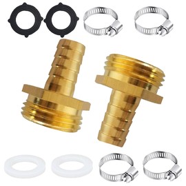 AOPANDA Garden Hose Adapter 3/8" Barb x 3/4" Male GHTThread Solid Brass Water Hose End Repair Connector, Includes Stainless Steel Clamps and gaskets