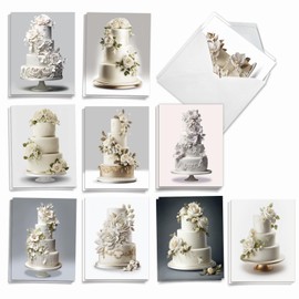 The Best Card Company 20 Assorted Wedding Thank You Notecards Box Set 4 x 5.12 Inch with Envelopes (10 Designs, 2 Each) Matrimony Cakes AM10043WYG-B2x10