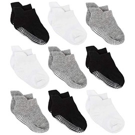Zaples Baby Non Slip Grip Ankle Socks with Non Skid Soles for Infants Toddlers Kids Boys Girls, Assorted 9 Pack, 0-6 Months