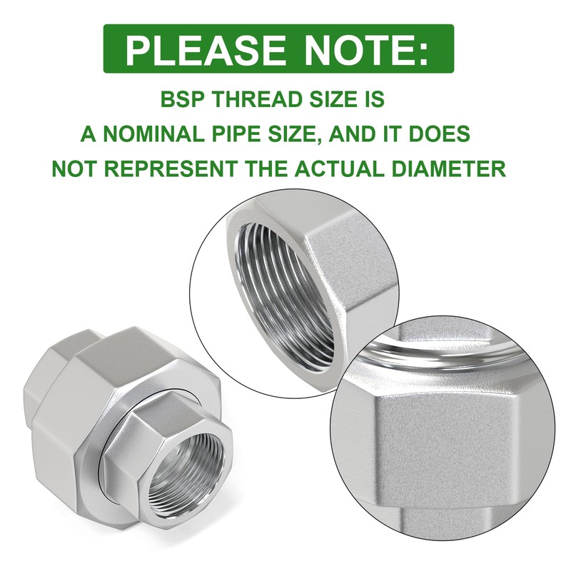 TAISHER 2 pieces 304 stainless steel union, 1 inch BSP