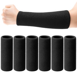6 Pcs 9.84 Inch Extra Long Wristbands Sweatbands Arm Sweat Bands Football Tennis Volleyball Basketball Bulk Elastic Wrist Sweatbands for Men Women Gymnastics Workout Running Outdoor Activity (Black)