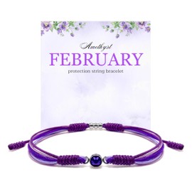 HARACRAFT February Birth Stone Bracelet, Luck and Protection Tibetan Bracelet, Surfer String Wrap for Him and Her, Friend, Best Inspirational Gift For Grandma Mother's Day Gift (Feb-Amethyst)