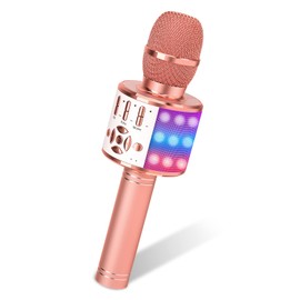 Amazmic Karaoke Microphone for Adults, Wireless Bluetooth Microphone for Singing Portable Karaoke Machine Handheld with LED Lights, Gift for Kids Adults Birthday Party, Home KTV(Rose Gold)