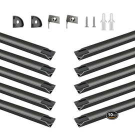 BTF-LIGHTING 10-Pack 1.64ft / 0.5m V-Shaped Black LED Aluminum Channel System with Black Cover Lens,Aluminum Extrusion Track Housing Profile Diffuser for 8/10mm SMD/FCOB LED Strip Lights(No LED)