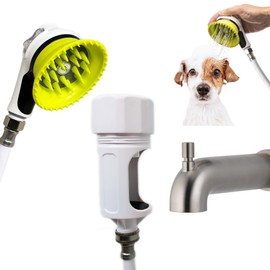 Wondurdog LARGE Sized Bathtub Spout and Garden Hose Attachment Dog Wash Kit w/Splash Shield and Rubber Scrubbing Teeth. Tub Spouts with Front Pull Up Diverter Only. Max Height 3.20". Home Pet Grooming