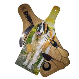 Sunshine Cases Wine & Cheese Glass Cutting Board Gift Set - Saint Bernard Puppy
