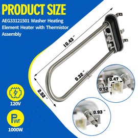 AEG33121501 Washing Machine Heating Element Heater Assembly Replacement Compatible with LG WM2277HW WM3670HVA WM8500HVA, Washer Heating Element & Thermistor Replace AEG33121514 AEG33121526 EAP3532212