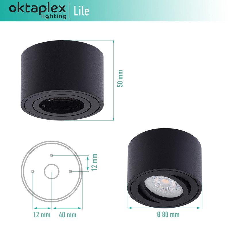 Oktaplex Lile Surface-Mounted Spotlights Black with LED Module 4.8 W