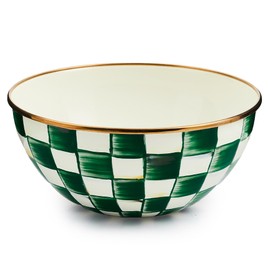 MACKENZIE-CHILDS Enamel Everyday Bowl, Serving Bowl for Entertaining, Small, Green-and-White Emerald Check