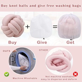 GISUREY Knot Round Pillow Ball, Handmade Knotted Plush Pillow, Cute Room Decor & Plush Pillow for Bedroom Sofe (13.6 Inch, Pink 4)
