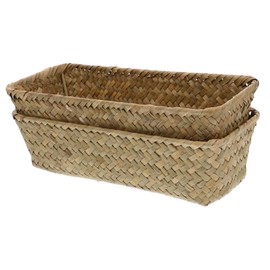 Hohopeti 2Pcs Handwoven Storage Basket Decorative Sundries Basket for Organizing Cosmetics Compact Neutral Color for Desktop and Home Decor for Spaces