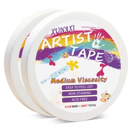 XUNAXI 2 Packs Artist Tape Medium Tack White Art Tape for Watercolor Paper Drafting Art Painting Canvas Framing Acid Free Masking Tape- 0.5IN Wide 197FT Long Total