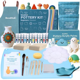 Pottery Kit for Beginners 2.2Lbs Air Dry Clay for Adults | Sculpting Tools, Paint, Glaze, Air-Dry Modeling Clay Molding, Sculpt Painting Set, Hobby Date Night DIY Art Craft Kits -Standard (Gray Beige)