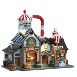Lemax 75188 Bell's Gourmet Popcorn Factory, Caddington Village Sights & Sounds Collection, Porcelain Polyresin Blend Miniature Building, X'mas Decor/Gift/Collectible, Volume Control, 9.53x11.65x5.91"