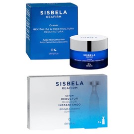 Pack 2 - Face Cream Revitalizes and Restructures 50 ml. with Ribonucleic Acid RNA All Skin Types + Instant Reducer Serum for Bags and Dark Circles Sisbela Reafirm. Box of 5 units of 2 ml (10 ml.)