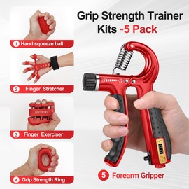 TADAKAZU Grip Strength Trainer Kit (5 Pack) Adjustable Resistance Hand Gripper,Finger Exerciser,Hand Extension Exerciser,Stress Relief Ball and Forearm Workout Ring for Muscle Building Injury Recover