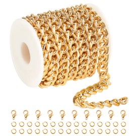 YOUBEIYEE 4 Meters Strong Aluminum Chains Bulk Gold Plated Curb Cuban Chain for Men and Women Rapper Necklace Bracelet DIY Jewelry Supplies