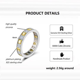 HeyMeili Fashion Eternity Ring 925 Sterling Silver Ring for Women with Cz Diamond Geometric Ring Marriage Ring for Her