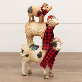 Transpac Stacked Farm Animals Winter White 10 x 7 Resin Stone Christmas Figurine